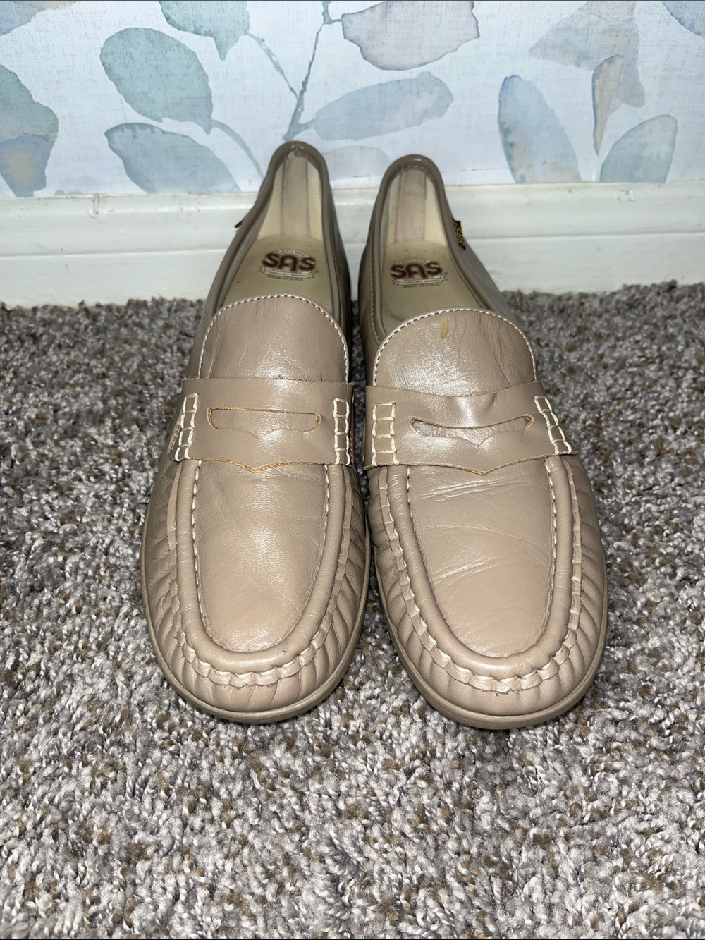 SAS Taupe Leather Penny Loafers